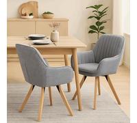 FURNISH - Juego de 2 sillas de comedor giratorias de 360 °, acolchadas con respaldo y reposabrazos, ideales para salón, cocina u oficina, tela y patas de madera - gris - 60 x 58 x 83 cm