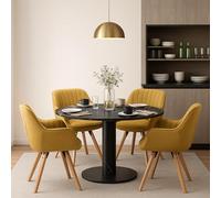 FURNISH - Juego de 4 sillas de cocina giratorias de tela con estructura metálica, sillas de comedor con patas de madera de haya, patines antideslizantes, rotación de 360°, amarillo, 58 x 61 x 83 cm