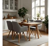 FURNISH - Juego de 4 sillas de comedor giratorias de 360 °, acolchadas con respaldo y reposabrazos, para salón, cocina u oficina, tela y patas de madera, color gris - 60 x 58 x 83 cm