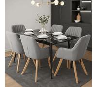 FURNISH - Juego de 6 sillas de comedor giratorias de 360°, acolchadas con respaldo y reposabrazos, ideales para salón, cocina u oficina, tela y patas de madera, color gris - 60 x 58 x 83 cm