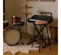 FURNISH - Lote de 2 taburetes giratorios industriales con respaldo giratorio de 360°, altura de asiento 75,5 Cm, taburetes altos vintage marrón con reposapiés para bateristas y estudios musicales