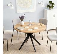 FURNISH - Mesa de actividades redonda ligera de roble y negro de madera de ingeniería y metal resistente y apta para niños para proyectos de bricolaje, actividades de aprendizaje en grupo en la