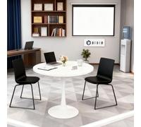 FURNISH - Mesa de conferencias redonda blanca minimalista de madera compuesta y metal que puede acoger de 2 a 4 personas para reuniones en grupos pequeños y discusiones de proyectos en la oficina