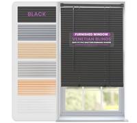 FURNISHED Persianas Venecianas para Ventanas, Cortinas de PVC de Fácil Instalación, Recortables para Hogar y Cocina, Lamas de 25 mm con Accesorios Seguros para Niños - Negro 155W x 150L cm