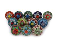 FURNISHFUL FINESSE Pomos de cerámica con estampado dorado surtido para puerta, cajón, armario, aparador, muebles de cocina, tiradores para decoración del hogar, paquete de 12, multicolor
