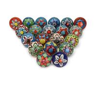 FURNISHFUL FINESSE Pomos de Cerámica Multicolor Surtidos para Cajones de Cocina, Alacena, Estilo Bohemio, Decorativo para Muebles, Cómodas - Paquete de 20