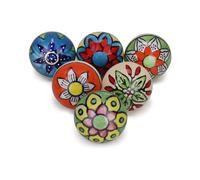 FURNISHFUL FINESSE Tirador de cerámica multicolor surtido para cajones de cocina, alacena, armario, perillas bohemias decorativas para muebles, muebles, cómodas, cajones, paquete de 6