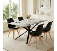 FURNITABLE Grupo de comedor con 4 sillas de comedor, mesa de cocina rectangular extensible y sillas para cocina, salón, oficina, 160 x 80 x 75,5 cm (mes 4 sillas negras)