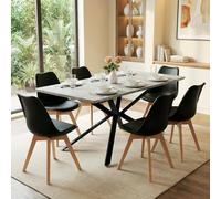 FURNITABLE Grupo de comedor con 6 sillas de comedor, mesa de cocina rectangular extensible y sillas para cocina, salón, oficina, 160 x 80 x 75,5 cm (mes 6 sillas negras)