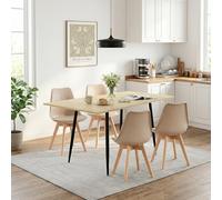 FURNITABLE Mesa de comedor con 4 sillas, juego de 4 sillas de comedor y mesa rectangular extensible para sala de estar, cocina, oficina, 160 x 80 x 75 cm (mesa de roble+4 sillas de color caqui)