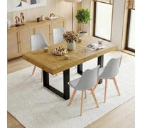 FURNITABLE Mesa de comedor con 4 sillas, mesa rectangular extensible, juego de 4 sillas de comedor para cocina, comedor, oficina, 200 x 80 x 75 cm (mesa de roble+4 sillas gris)