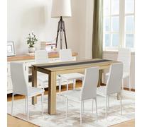 FURNITABLE Mesa de comedor con 6 sillas de comedor, grupo de comedor con respaldo alto, silla de piel sintética para 6 personas, grupo de asientos para cocina, comedor, sala de estar (mesa de 160 x 80