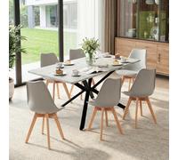 FURNITABLE Mesa de comedor con 6 sillas de comedor, mesa rectangular extensible y sillas para 6 personas, conjunto de asientos para comedor, cocina, oficina, 160 cm (mes 6 sillas grises)