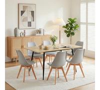 FURNITABLE Mesa de comedor con 6 sillas de comedor, mesa rectangular extensible y sillas para 6 personas, para cocina, comedor, oficina, 160 cm (mesa de roble + 6 sillas gris)