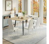 FURNITABLE Mesa de comedor con 6 sillas, mesa de cocina rectangular de 160 cm, silla extensible y silla de respaldo alto para 6 personas, para salón, cocina, oficina (mesa de roble + 6 sillas blancas)