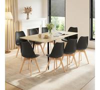 FURNITABLE Mesa de comedor con 8 sillas de comedor, mesa de comedor rectangular extensible y sillas para salón, cocina, oficina, 160 x 80 x 75 cm (mesa de roble+8 sillas negras)