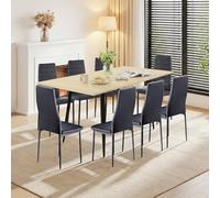 FURNITABLE Mesa de comedor con 8 sillas, mesa rectangular extensible y 8 sillas de comedor de piel sintética para salón, cocina, oficina, 160 x 80 x 75 cm (mesa de roble+8 sillas negras)