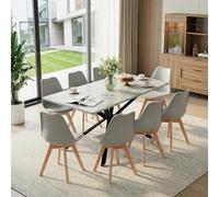 FURNITABLE Mesa de comedor con 8 sillas, mesa rectangular extensible y sillas para 8 personas, grupo de asientos para comedor, cocina, oficina, 160 cm (mes 8 sillas grises)