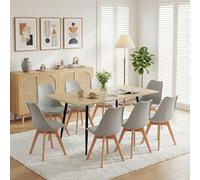 FURNITABLE Mesa de comedor con 8 sillas, mesa y sillas rectangulares extensibles para 8 personas, para cocina, comedor, oficina, 160 cm (mesa de roble + 8 sillas gris)