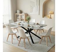 FURNITABLE Mesa de comedor extensible con 6 sillas de comedor, mesa de cocina rectangular, conjunto de comedor y sillas de comedor para cocina, salón, oficina, 120-160 cm (mes 6 sillas blancas)