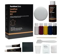 Furniture Clinic Kit Completo de Reparación de Cueros - 12 Opciones de Colores para Sofás, Asientos de Coche - Remienda, Rellena y Retoca Arañazos, Desgarros y Otras Áreas Dañadas (Marrón Oscuro)
