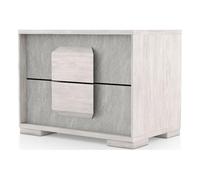 Furniture of America Dresen - Mesita de noche moderna de melamina con 2 cajones, con asa de panel de madera y deslizador central de metal, sin montaje para dormitorio, sala de estar, blanco lavado y