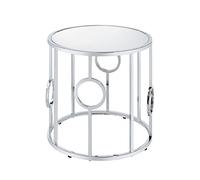 Furniture of America Keenan Luxury Glam - Mesa auxiliar redonda de 23 pulgadas con base decorativa para sala de estar, dormitorio, cromo