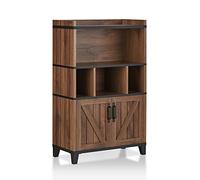 Furniture of America Lanche Farmhouse - Buffet de madera de 7 estantes de 32 pulgadas, aparador con 1 gabinete, puertas para comedor, cocina, marrón nogal envejecido