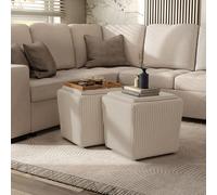 Furniture of America Lennox - Otomana cuadrada moderna de felpilla de 17 pulgadas con bandeja superior reversible, reposapiés tapizado para sala de estar, dormitorio, entrada, color beige y rosa