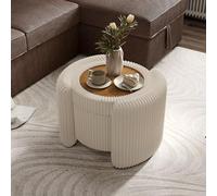 Furniture of America Lennox - Otomana redonda de felpilla moderna de 25 pulgadas con tapa abatible reversible, reposapiés tapizado para sala de estar, dormitorio, entrada, color beige y rosa