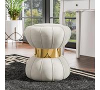 Furniture of America Magnus - Taburete moderno tapizado de 17 pulgadas con forma de reloj de arena y ribete dorado de acero inoxidable, taburete de tocador, taburete pequeño para dormitorio, sala de