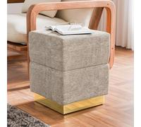 Furniture of America Renzo Modern - Taburete otomano de felpilla de 15 pulgadas con compartimento de almacenamiento y base de acero inoxidable, taburete de tocador, taburete pequeño para dormitorio