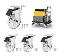 Furniture Swivel Castor,4pcs Castor Wheels, 100mm Plate Swivel Casters, PU Transparent Swivel Wheels for Moving Furniture and Trolley, 3 Combinations, Up to 200kg Casters (Size : 2 Braked+2 Swi(4 Brak