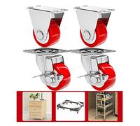 Furniture Swivel Castor,Rubbered Trolley Wheels, 4pcs Swivel Castor Wheels, Transport Casters, Furniture Casters, 37.5mm/50mm,Silent Swivel Casters,Suitable for Furniture, Flower Stands, Cradles, Red(
