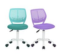 FurnitureR Asiento ergonómico de Tela para Escritorio y Oficina, sin reposabrazos, Altura Ajustable, giratoria, Juego de 2, Morado + Aguamarina, 40 x 38,5 x 87 cm
