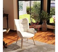 FurnitureR - Asientos para Cine en casa, Tejido Beige con Respaldo Alto ergonómico y Patas de Madera de Haya, Altura 45 cm, sillón con cojín de Asiento cómodo y Espacioso, 61 x 72 x 88 cm