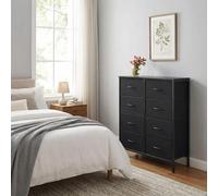 FurnitureR - Cajonera Infantil con 8 cajones, Armario de Almacenamiento de Tela Negra, Marco metálico con Bandeja de Madera, Gran Almacenamiento vestidor o Dormitorio, para Sala de Estar, habitación
