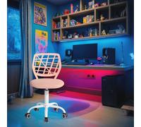 FurnitureR Compact Gaming Chair, Hollow PP Backrest, Adjustable Height, Ergonomic Swivel Sponge Seat, 5-Wheel Iron Base, for Teens & Kids Drawing, Gaming, Classroom, Pink, 38,5 x 40 x 87 cm