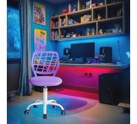 FurnitureR Compact Gaming Chair, Hollow PP Backrest, Adjustable Height, Ergonomic Swivel Sponge Seat, 5-Wheel Iron Base, for Teens & Kids Drawing, Gaming, Classroom, Purple, 38,5 x 40 x 87 cm