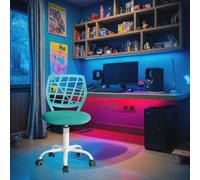 FurnitureR Compact Gaming Chair, Hollow PP Backrest, Adjustable Height, Ergonomic Swivel Sponge Seat, 5-Wheel Iron Base, for Teens & Kids Drawing, Gaming, Classroom, Turquesa, 38,5 x 40 x 87 cm