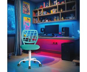 FurnitureR Compact Gaming Chair, Hollow PP Backrest, Adjustable Height, Ergonomic Swivel Sponge Seat, 5-Wheel Iron Base, for Teens & Kids Drawing, Gaming, Classroom, Turquesa, 38,5 x 40 x 87 cm
