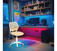 FurnitureR Compact Kids Gaming Chair, Hollow PP Backrest, Adjustable Height, Ergonomic Swivel Seat, 5-Wheel Iron Base, for Teen & Children Drawing, Gaming, Classroom, MORANDI Yellow, 38,5 x 40 x 87 cm