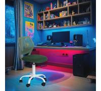 FurnitureR Compact Kids Gaming Chair, Hollow PP Backrest, Adjustable Height, Ergonomic Swivel Seat, 5-Wheel Iron Base, for Teens & Childrens Drawing, Gaming, Classroom, Montego Green, 38,5 x 40 x 87