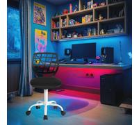 FurnitureR Compact Kids Gaming Chair, Hollow PP Backrest, Adjustable Height, Ergonomic Swivel Sponge Seat, 5-Wheel Iron Base, for Teens & Childrens Drawing, Gaming, Classroom, Negro, 38,5 x 40 x 87 cm