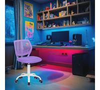 FurnitureR Compact Kids Gaming Chair, Hollow PP Backrest, ajustable Height, Ergonomic Swivel Sponge Seat, 5-Wheel Iron Base, for Teens & Childrens Drawing, Gaming, Classroom, PURPLE, 38,5 x 40 x 87 cm