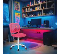 FurnitureR Compact Kids Gaming Chair, Hollow PP Backrest, ajustable Height, Ergonomic Swivel Sponge Seat, 5-Wheel Iron Base, for Teens & Childrens Drawing, Gaming, Classroom, Deep Pink, 38,5 x 40 x 87