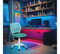 FurnitureR Compact Kids Gaming Chair, Hollow PP Backrest, Ajustable Height, Ergonomic Swivel Sponge Seat, 5-Wheel Iron Base, for Teens & Childrens Drawing, Gaming, Classroom, Turquesa, 38,5 x 40 x 87