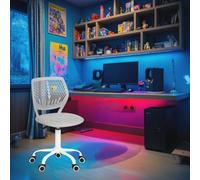 FurnitureR Compact Kids Gaming Chair, Hollow PP Backrest, Ajustable Height, Ergonomic Swivel Sponge Seat, 5-Wheel Iron Base, for Teen & Children Drawing, Gaming, Classroom, MORANDI Grey, 38,5 x 40 x