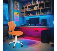 FurnitureR Compact Kids Gaming Chair, Hollow PP Backrest, Ajustable Height, Ergonomic Swivel Sponge Seat, 5-Wheel Iron Base, for Teens & Childrens Drawing, Gaming, Classroom, Naranja, 38,5 x 40 x 87