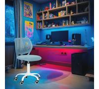 FurnitureR Compact Kids Gaming Chair, Hollow PP Backrest, Ajustable Height, Ergonomic Swivel Sponge Seat, 5-Wheel Iron Base, for Teen & Children Drawing, Gaming, Classroom, MORANDI Blue, 38,5 x 40 x